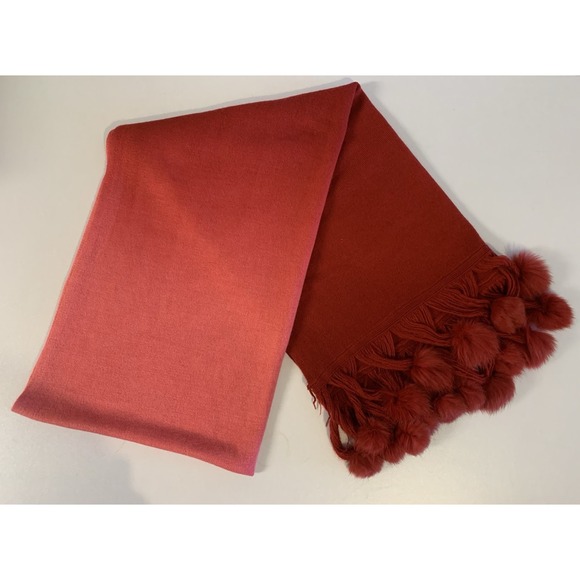 Pink Red Ombre Statement Scarf Rabbit Fur Pom Poms Y2K Glam Party Wrap Coquette - Picture 2 of 8
